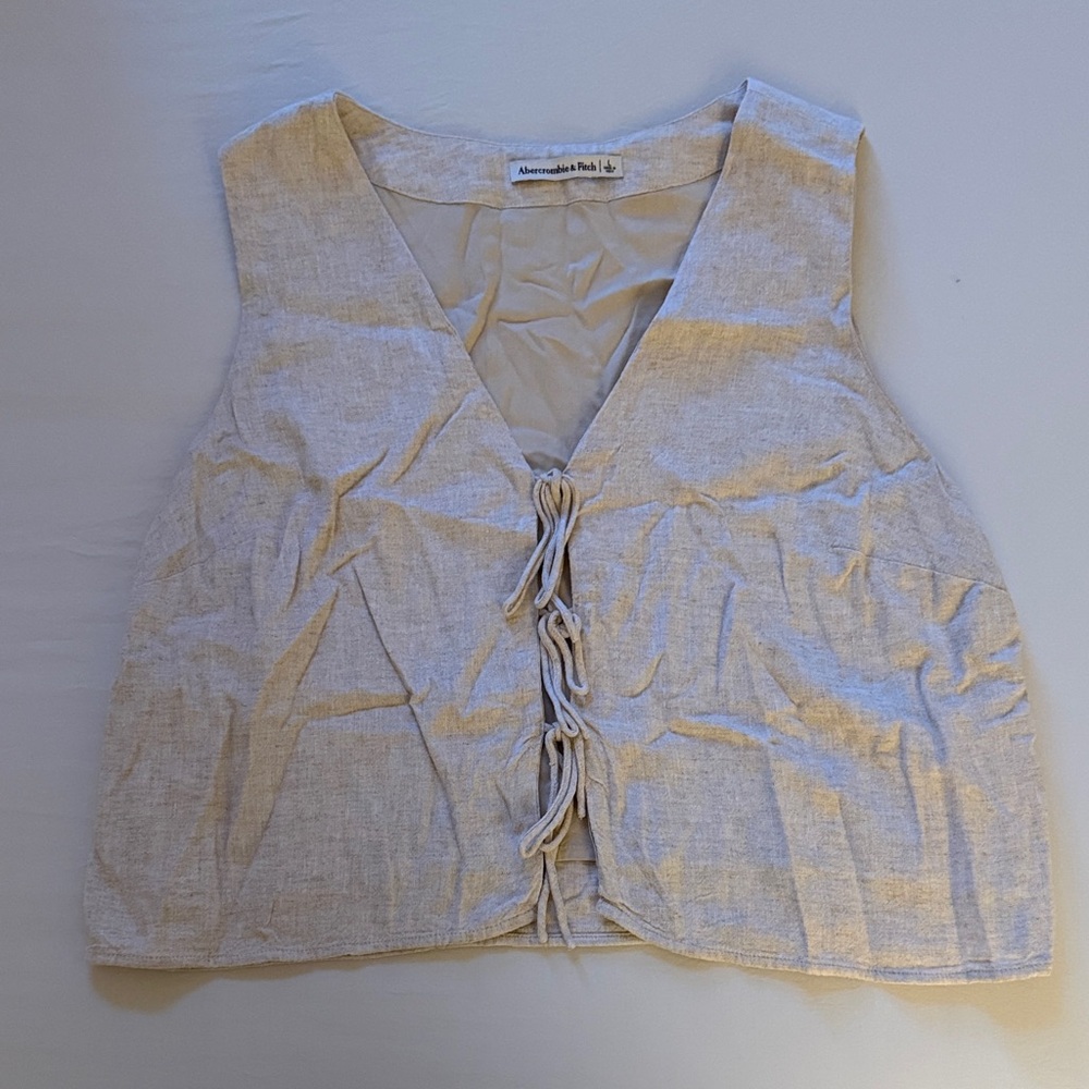 Abercrombie & Fitch Cream Tie-Front Linen Blend Tank